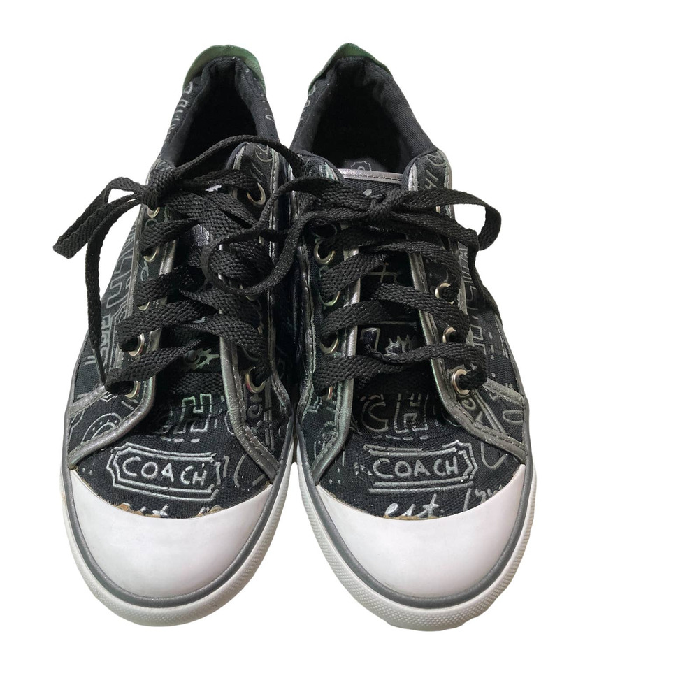 Coach Barrett Sneakers Black Silver 7.5b Logo Canvas‎ Women